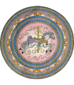 Joy Carpets Kid Essentials Pink Carousel 7ft.7in. Round Rug