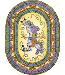 Joy Carpets Kid Essentials Yellow Carousel 3ft.10in. x 5ft.4in. Oval Rug
