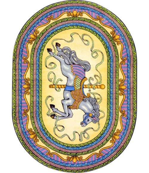 Joy Carpets Kid Essentials Yellow Carousel 3ft.10in. x 5ft.4in. Oval Rug