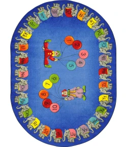 Joy Carpets Kid Essentials Multi Circus Elephant Parade 7ft.8in. x 10ft.9in. Oval Rug