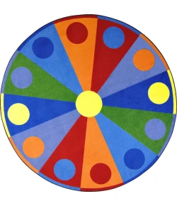 Joy Carpets Kid Essentials Multi Color Wheel 7ft.7in. Round Rug