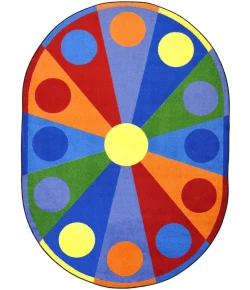 Joy Carpets Kid Essentials Multi Color Wheel 7ft.8in. x 10ft.9in. Oval Rug