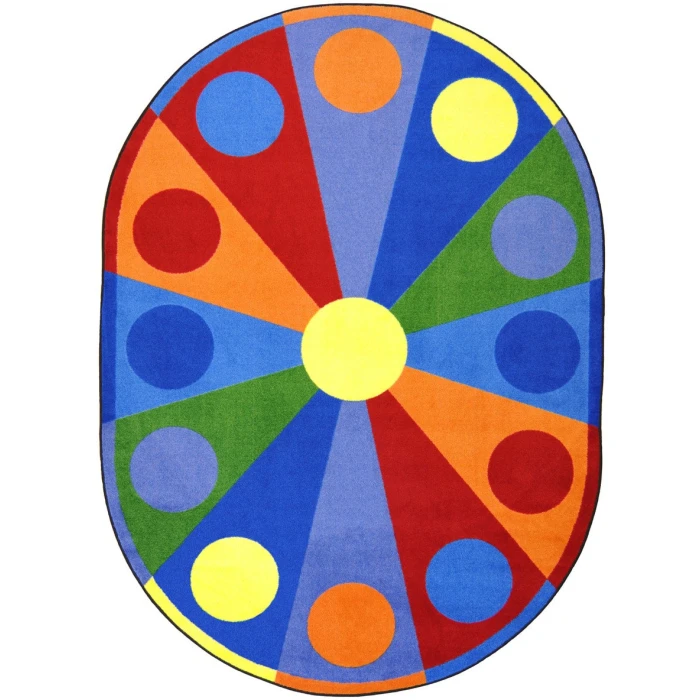 Joy Carpets Kid Essentials Multi Color Wheel 7ft.8in. x 10ft.9in. Oval Rug