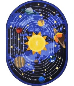 Joy Carpets Kid Essentials Black Cosmic Wonders 7ft.8in. x 10ft.9in. Oval Rug