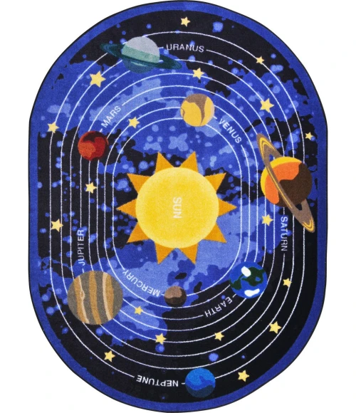 Joy Carpets Kid Essentials Black Cosmic Wonders 5ft.4in. x 7ft.8in. Oval Rug