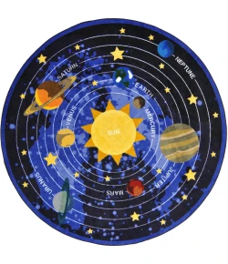 Joy Carpets Kid Essentials Black Cosmic Wonders 5ft.4in. Round Rug