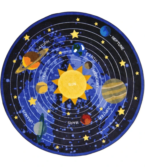 Joy Carpets Kid Essentials Black Cosmic Wonders 5ft.4in. Round Rug