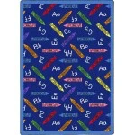 Joy Carpets Playful Patterns Blue Crayons 5ft.4in. x 7ft.8in. Rect. Rug