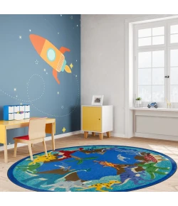 Joy Carpets Kid Essentials Multi Dino Parade 5ft.4in. Round Rug