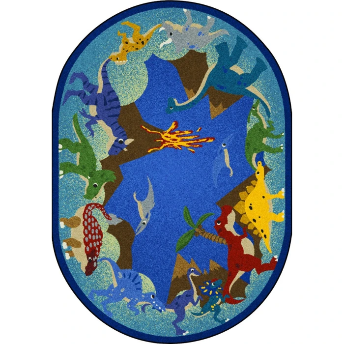 Joy Carpets Kid Essentials Multi Dino Parade 3ft.10in. x 5ft.4in. Oval Rug