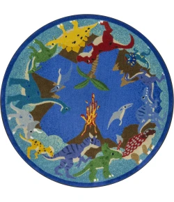 Joy Carpets Kid Essentials Multi Dino Parade 5ft.4in. Round Rug