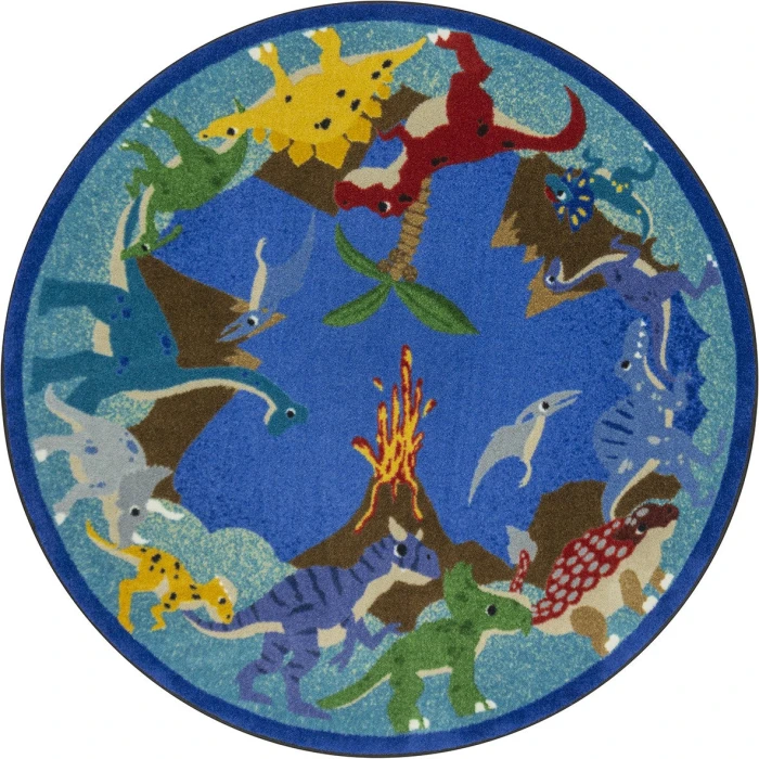 Joy Carpets Kid Essentials Multi Dino Parade 7ft.7in. Round Rug