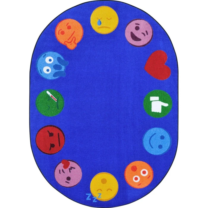Joy Carpets Kid Essentials Multi Emoji Edge 5ft.4in. x 7ft.8in. Oval Rug