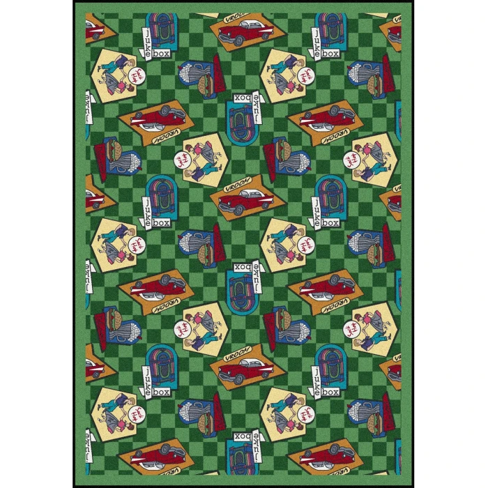 Joy Carpets Kaleidoscope Green Fabulous Fifties 7ft.8in. x 10ft.9in. Rect. Rug