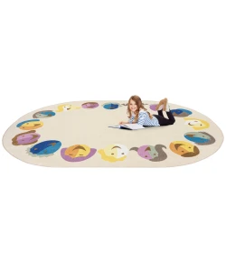 Joy Carpets Kid Essentials Multi Faces of Joy 5ft. 4in. x 7ft. 8in. Oval Rug