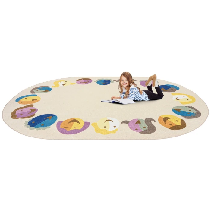 Joy Carpets Kid Essentials Multi Faces of Joy 5ft. 4in. x 7ft. 8in. Oval Rug