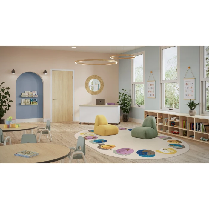 Joy Carpets Kid Essentials Multi Faces of Joy 5ft. 4in. x 7ft. 8in. Oval Rug