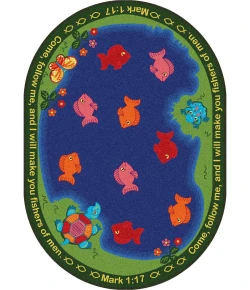 Joy Carpets Kid Essentials Multi Fishers of Men 7ft.8in. x 10ft.9in. Oval Rug