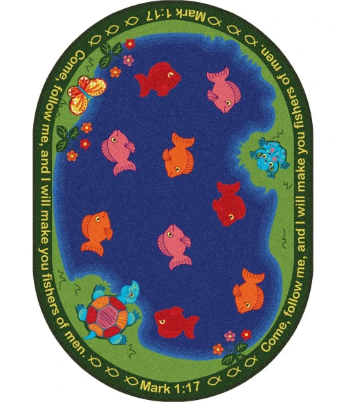 Joy Carpets Kid Essentials Multi Fishers of Men 5ft.4in. x 7ft.8in. Oval Rug