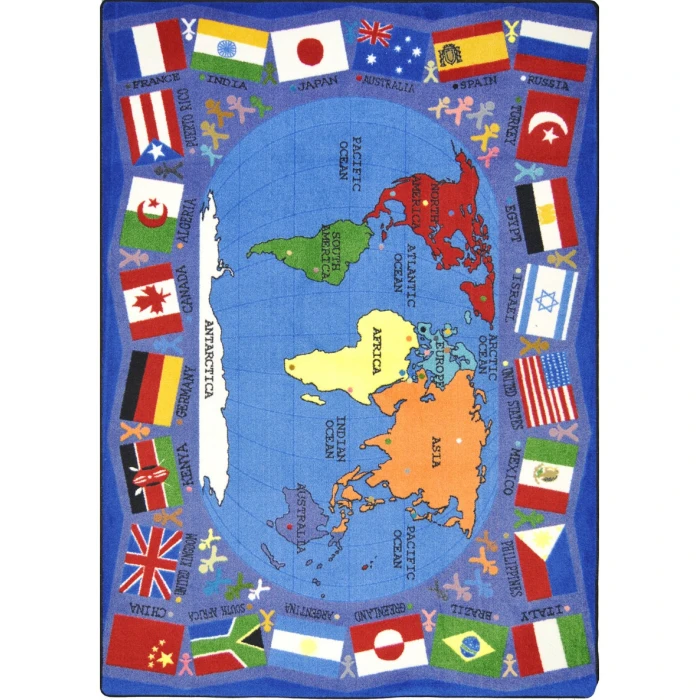 Joy Carpets Kid Essentials Multi Flags of the World 5ft.4in. x 7ft.8in. Rect. Rug