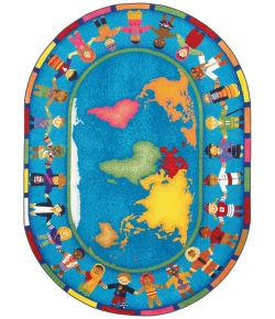 Joy Carpets Kid Essentials Multi Hands Around the World 10ft.9in. x 13ft.2in. Oval Rug