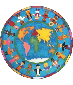 Joy Carpets Kid Essentials Multi Hands Around the World 13ft.2in. Round Rug