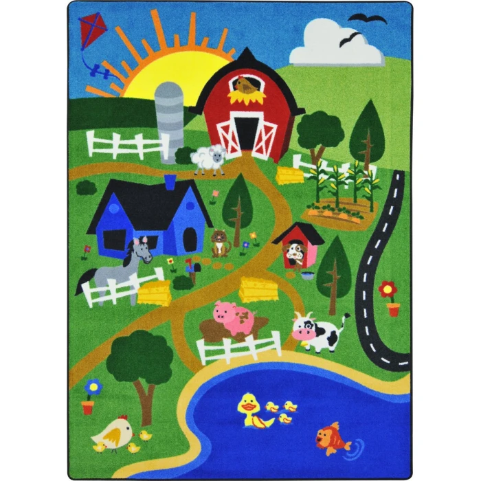 Joy Carpets Kid Essentials Multi Happy Farm 5ft.4in. x 7ft.8in. Rect. Rug