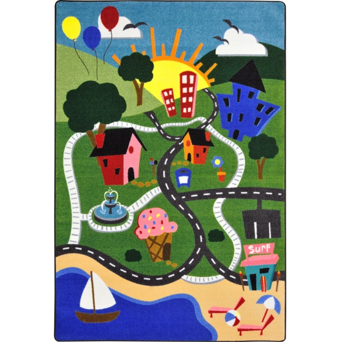 Joy Carpets Kid Essentials Multi Happy Town 5ft.4in. x 7ft.8in. Rect. Rug