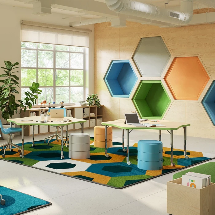 Joy Carpets Kid Essentials Citrus Hexed 3ft.10in. x 5ft.4in. Rect. Rug