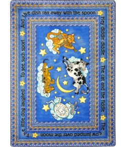 Joy Carpets Kid Essentials Blue Hey Diddle Diddle 3ft.10in. x 5ft.4in. Rect. Rug