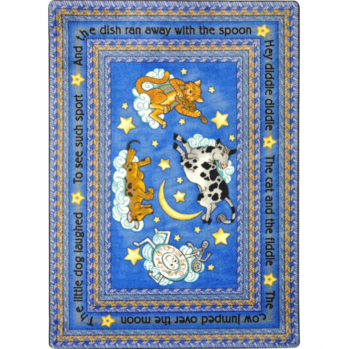 Joy Carpets Kid Essentials Blue Hey Diddle Diddle 3ft.10in. x 5ft.4in. Rect. Rug