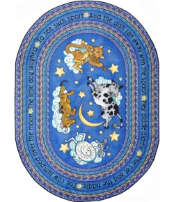 Joy Carpets Kid Essentials Blue Hey Diddle Diddle 3ft.10in. x 5ft.4in. Oval Rug
