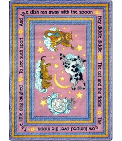 Joy Carpets Kid Essentials Pink Hey Diddle Diddle 3ft.10in. x 5ft.4in. Oval Rug