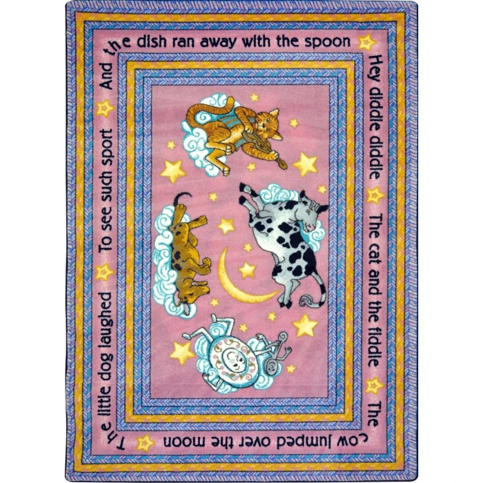 Joy Carpets Kid Essentials Pink Hey Diddle Diddle 3ft.10in. x 5ft.4in. Oval Rug
