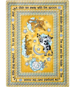 Joy Carpets Kid Essentials Yellow Hey Diddle Diddle 3ft.10in. x 5ft.4in. Oval Rug