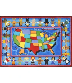 Joy Carpets Kid Essentials Multi I'm An American 13ft.2in. Round Rug