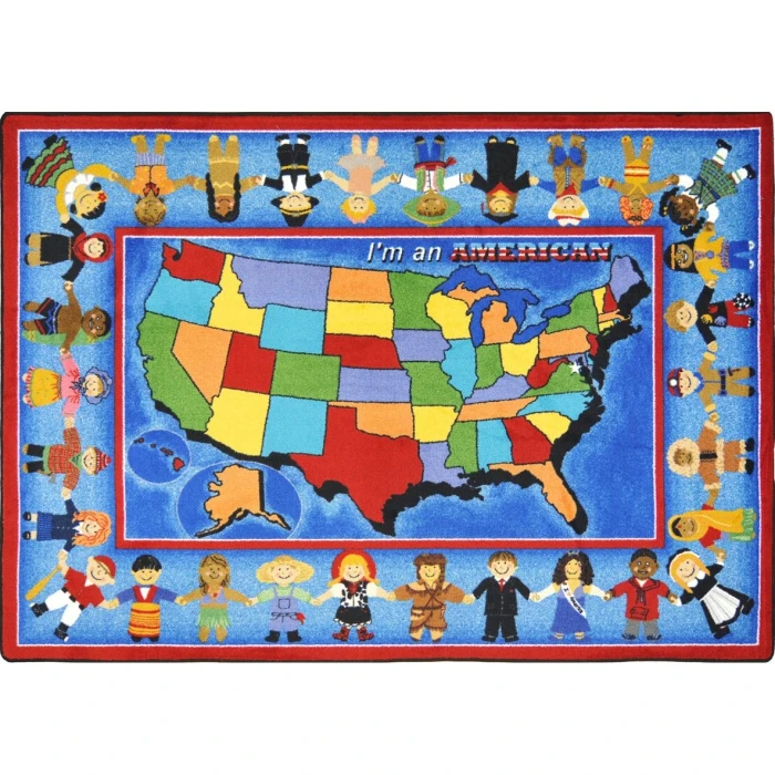 Joy Carpets Kid Essentials Multi I'm An American 5ft.4in. Round Rug