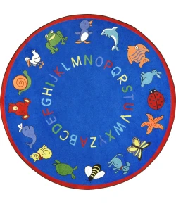 Joy Carpets Kid Essentials Blue ABC Animals 7ft.7in. Round Rug