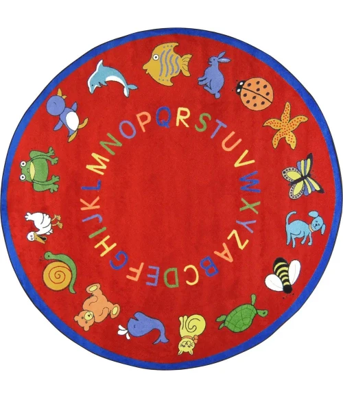 Joy Carpets Kid Essentials Red ABC Animals 7ft.7in. Round Rug
