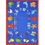 Joy Carpets Kid Essentials Blue ABC Animals (Hebrew Alphabet) 5ft.4in. x 7ft.8in. Oval Rug