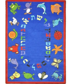Joy Carpets Kid Essentials Blue ABC Animals (Hebrew Alphabet) 7ft.7in. Round Rug