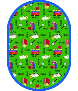 Joy Carpets Kid Essentials Green Bookworm 7ft.8in. x 10ft.9in. Oval Rug