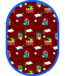 Joy Carpets Kid Essentials Red Bookworm 7ft.8in. x 10ft.9in. Oval Rug