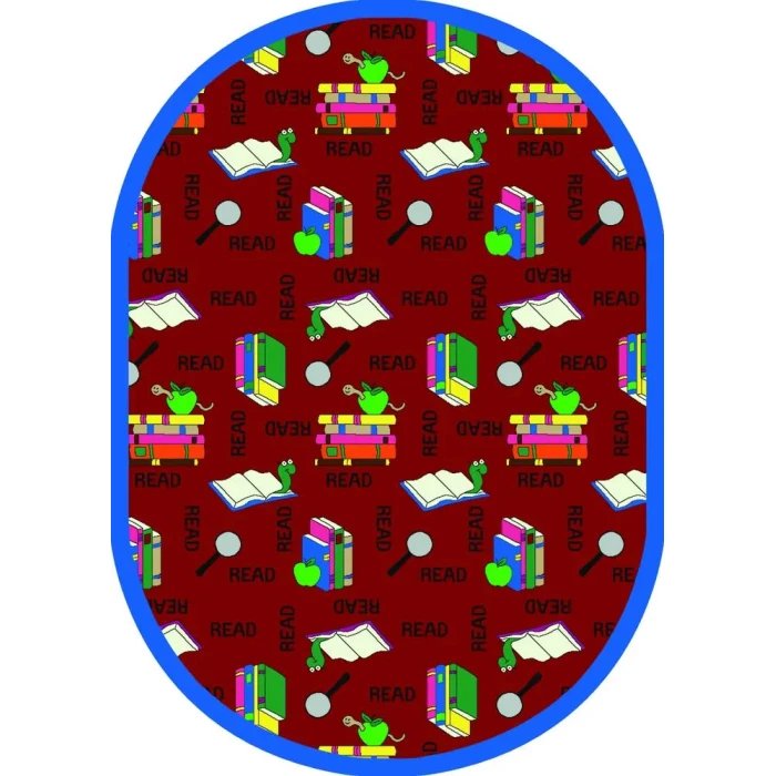 Joy Carpets Kid Essentials Red Bookworm 7ft.8in. x 10ft.9in. Oval Rug
