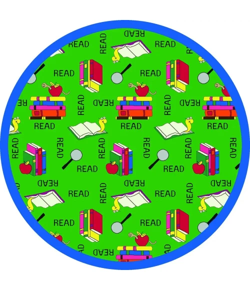 Joy Carpets Kid Essentials Green Bookworm 7ft.7in. Round Rug