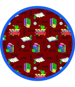 Joy Carpets Kid Essentials Red Bookworm 7ft.7in. Round Rug