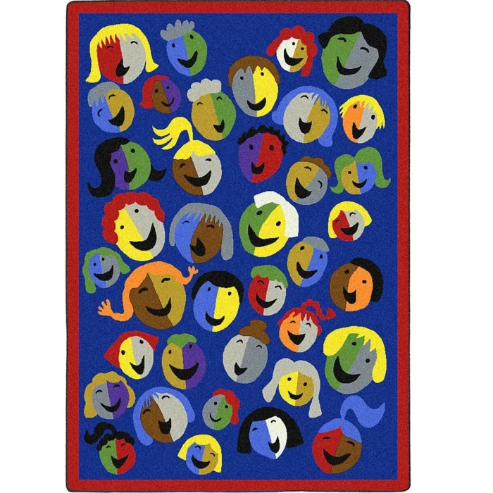 Joy Carpets Kid Essentials Blue Joyful Faces 7ft.7in. Round Rug