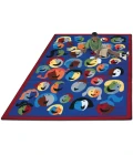 Joy Carpets Kid Essentials Blue Joyful Faces 7ft.7in. Round Rug