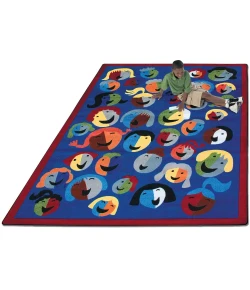 Joy Carpets Kid Essentials Blue Joyful Faces 7ft.7in. Round Rug