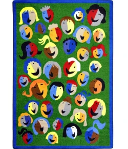 Joy Carpets Kid Essentials Green Joyful Faces 7ft.7in. Round Rug